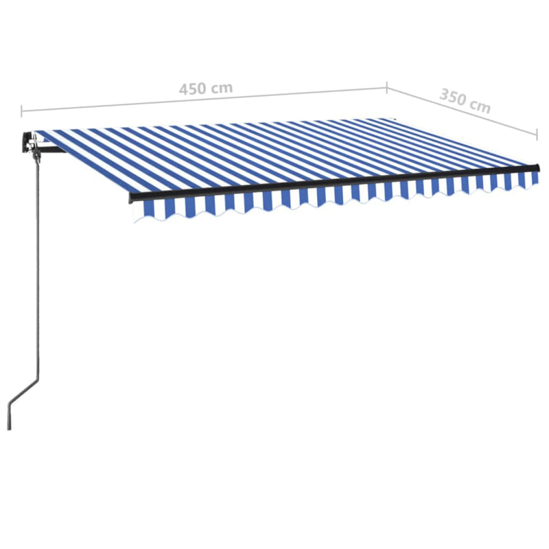 vidaXL kék és fehér kézzel kihúzható napellenző 450 x 350 cm