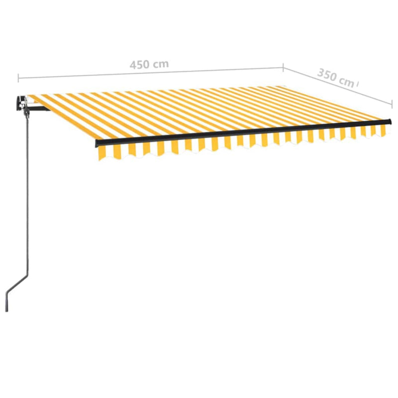 vidaXL sárga és fehér kézzel kihúzható LED-es napellenző 450 x 350 cm