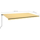 vidaXL sárga és fehér kézzel kihúzható LED-es napellenző 600 x 350 cm