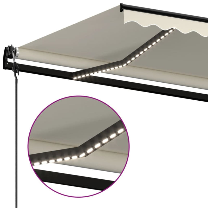 vidaXL krémszínű automata szélérzékelős és LED-es napellenző 600x350cm