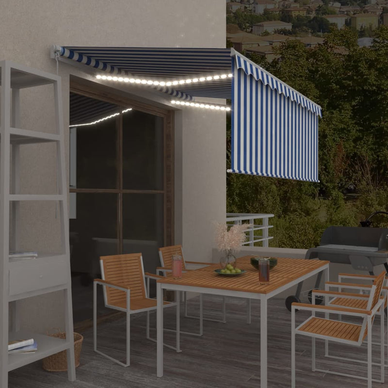 vidaXL kék/fehér LED-es kézzel kihúzható napellenző redőnnyel 3x2,5 m
