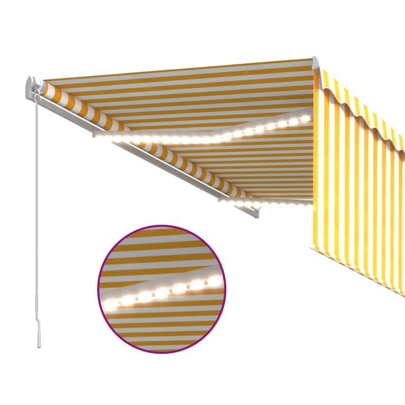 vidaXL sárga-fehér kézzel kihúzható LED-es napellenző redőnnyel 3x2,5m