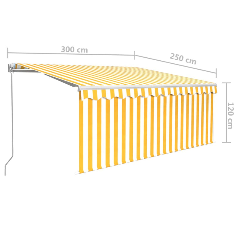 vidaXL sárga-fehér kézzel kihúzható LED-es napellenző redőnnyel 3x2,5m