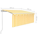 vidaXL sárga-fehér szélérzékelős, LED-es napellenző redőnnyel 3x2,5 m