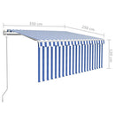 vidaXL kék/fehér redőnyös, LED-es, szélérzékelős napellenző 3,5x2,5 m