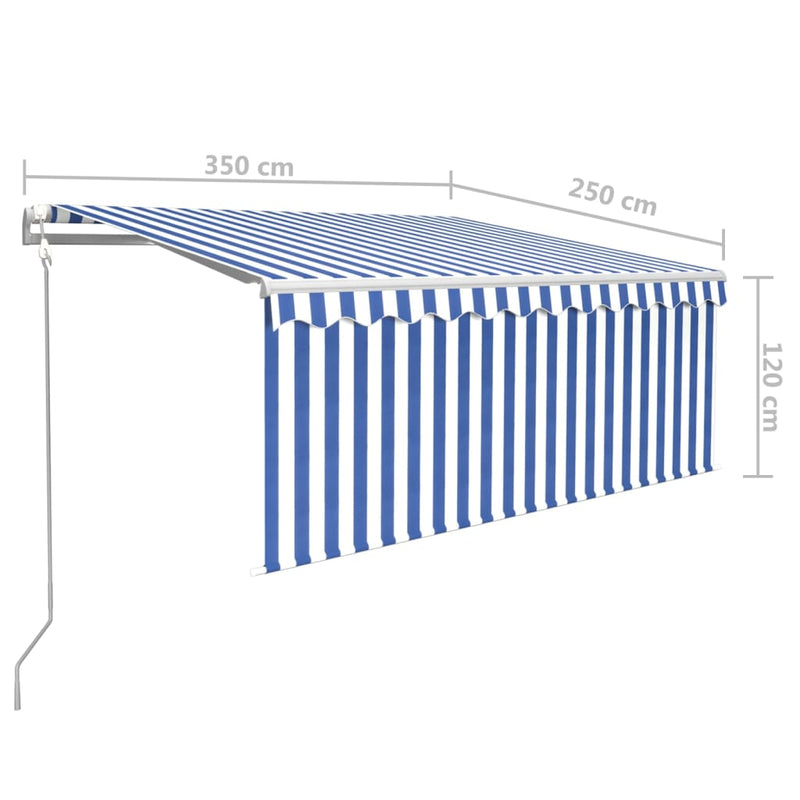 vidaXL kék/fehér redőnyös, LED-es, szélérzékelős napellenző 3,5x2,5 m