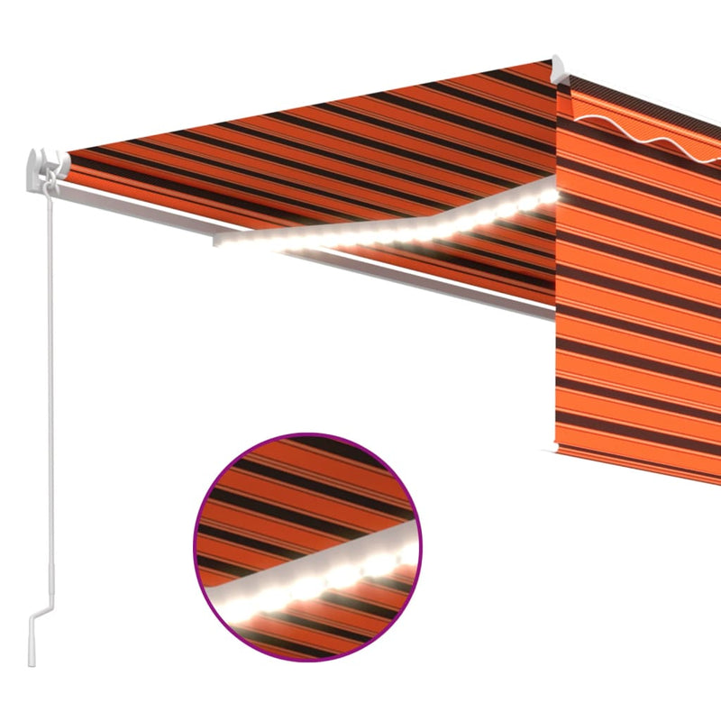 vidaXL narancssárga-barna kézzel kihúzható LED-es napellenző 4 x 3 m