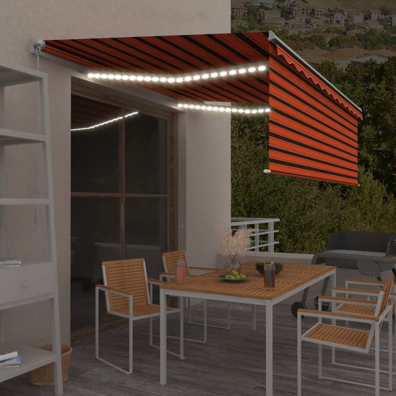 vidaXL narancssárga-barna kézzel kihúzható LED-es napellenző 4 x 3 m