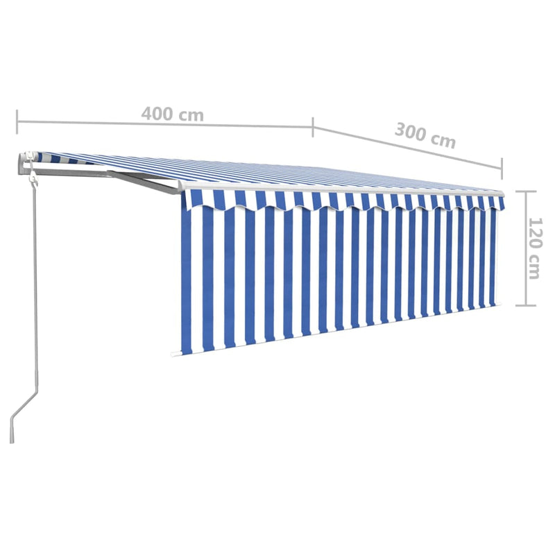 vidaXL kék és fehér redőnyös, szélérzékelős, LED-es napellenző 4x3 m