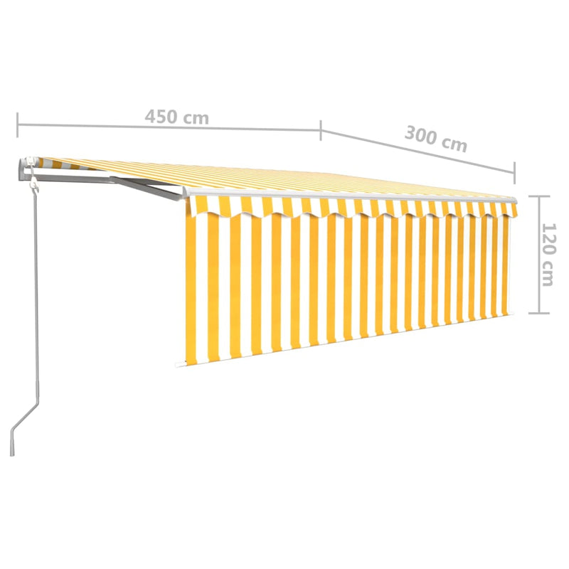 vidaXL sárga-fehér redőnyös, LED-es, szélérzékelős napellenző 4,5x3 m