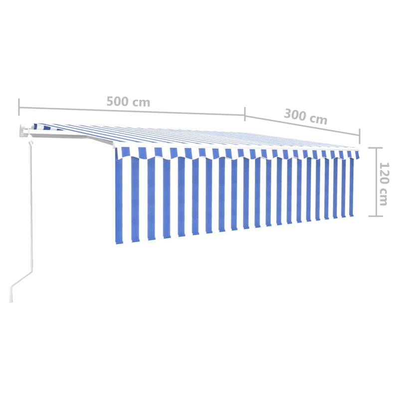 vidaXL kék és fehér redőnyös, szélérzékelős, LED-es napellenző 5x3 m