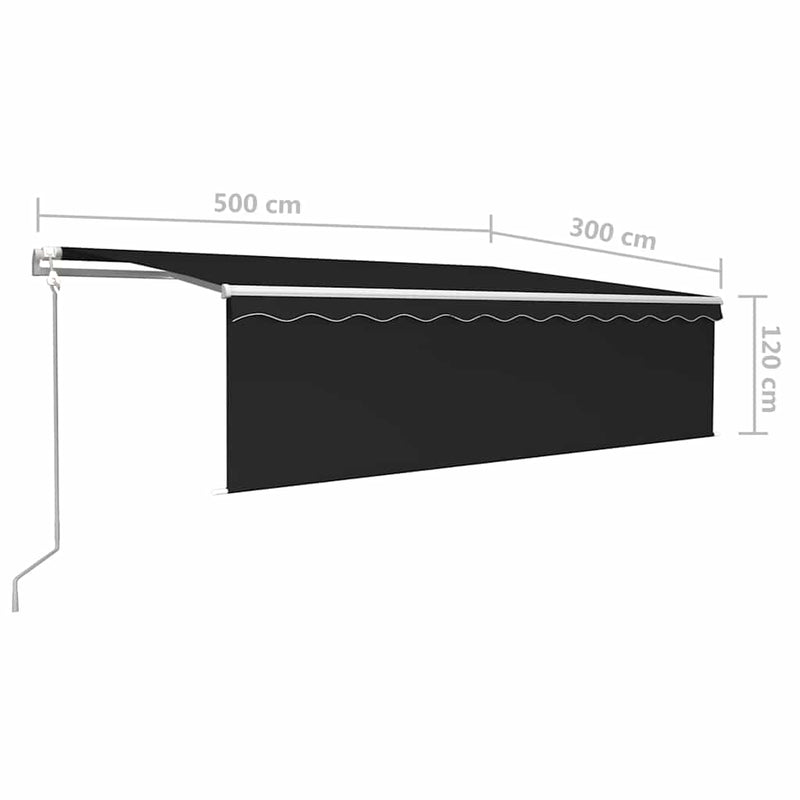 vidaXL antracitszürke redőnyös, LED-es, szélérzékelős napellenző 5x3 m