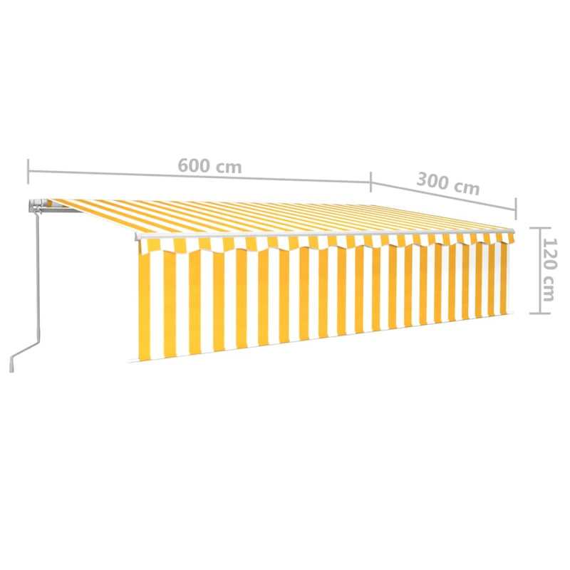 vidaXL sárga-fehér kézzel kihúzható LED-es napellenző redőnnyel 6x3m