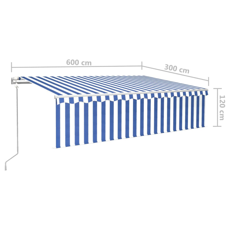 vidaXL kék és fehér automata napellenző redőnnyel 6 x 3 m