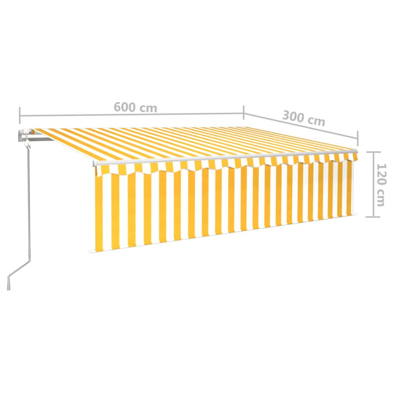 vidaXL sárga-fehér redőnyös, LED-es, szélérzékelős napellenző 6x3 m