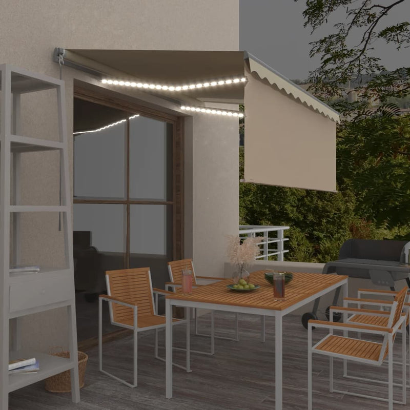 vidaXL krémszínű LED-es kézzel kihúzható napellenző redőnnyel 3x2,5 m