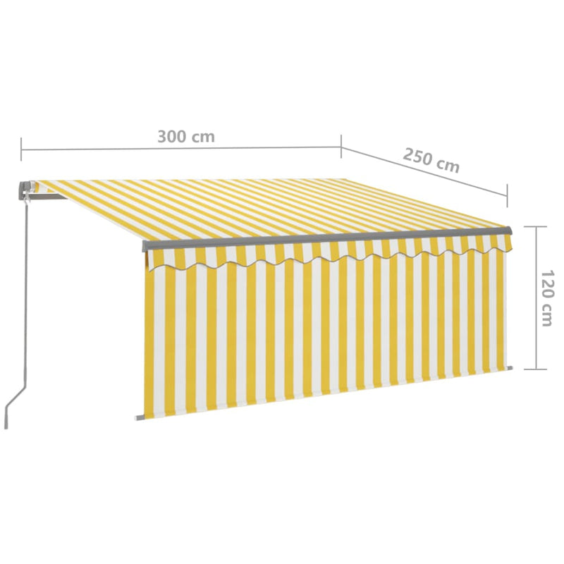 vidaXL sárga-fehér kézzel kihúzható LED-es napellenző redőnnyel 3x2,5m
