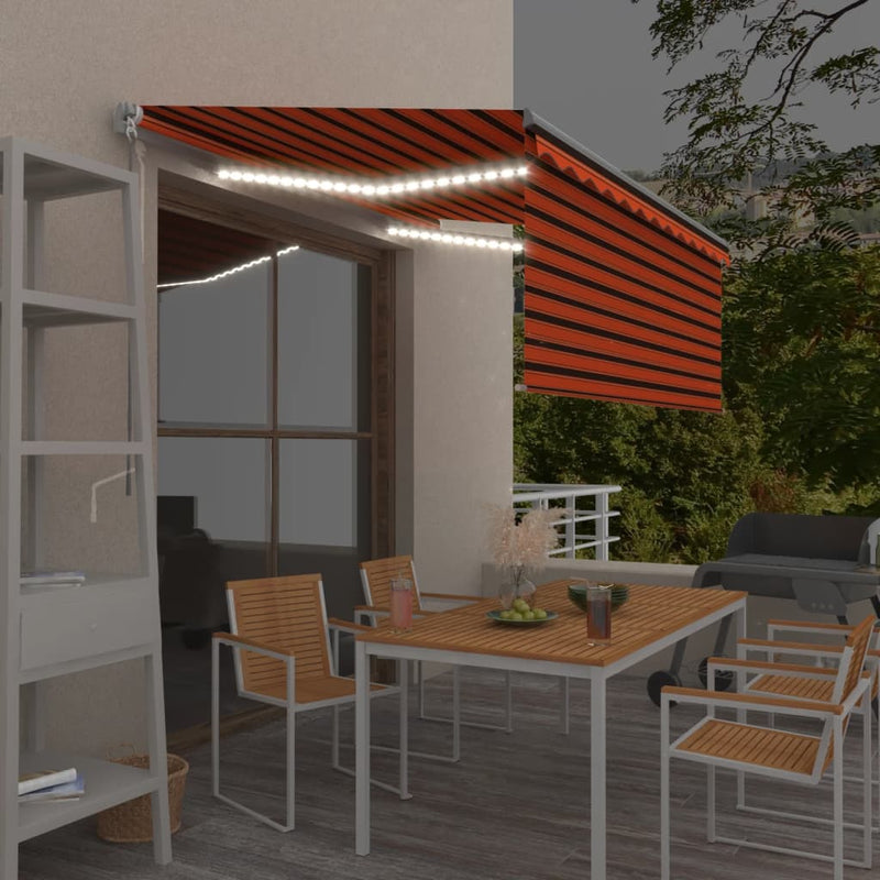 vidaXL narancssárga-barna kézzel kihúzható LED-es napellenző 3 x 2,5m