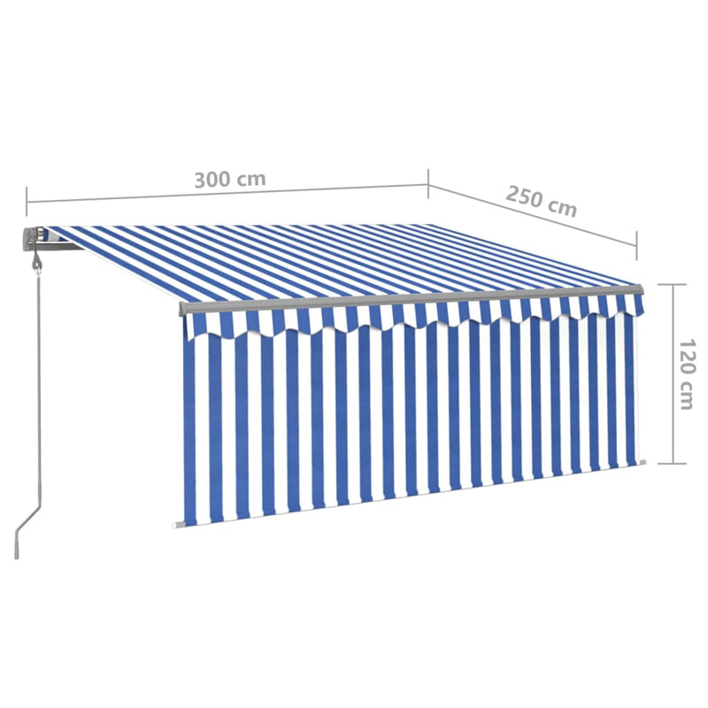 vidaXL kék és fehér szélérzékelős, LED-es napellenző redőnnyel 3x2,5 m