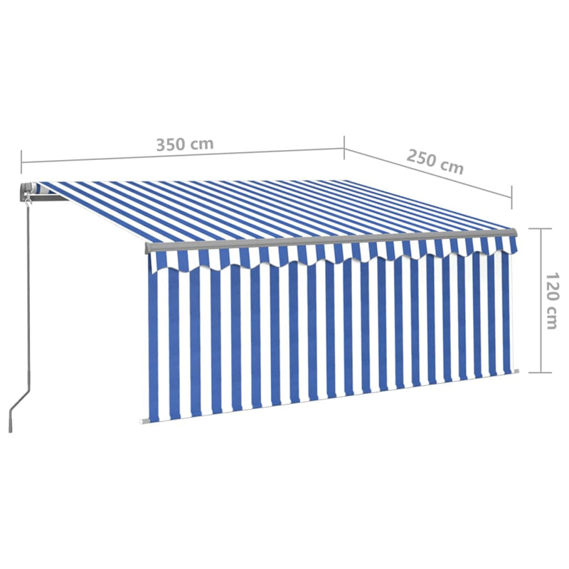 vidaXL kék és fehér kihúzható LED-es napellenző redőnnyel 3,5 x 2,5 m