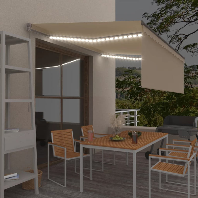 vidaXL krémszínű LED-es kézzel kihúzható napellenző redőnnyel 4 x 3 m