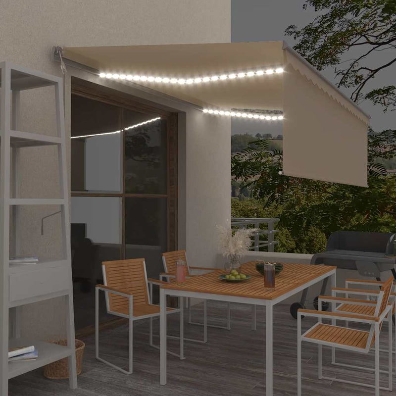 vidaXL krémszínű szélérzékelős, LED-es napellenző redőnnyel 4x3 m
