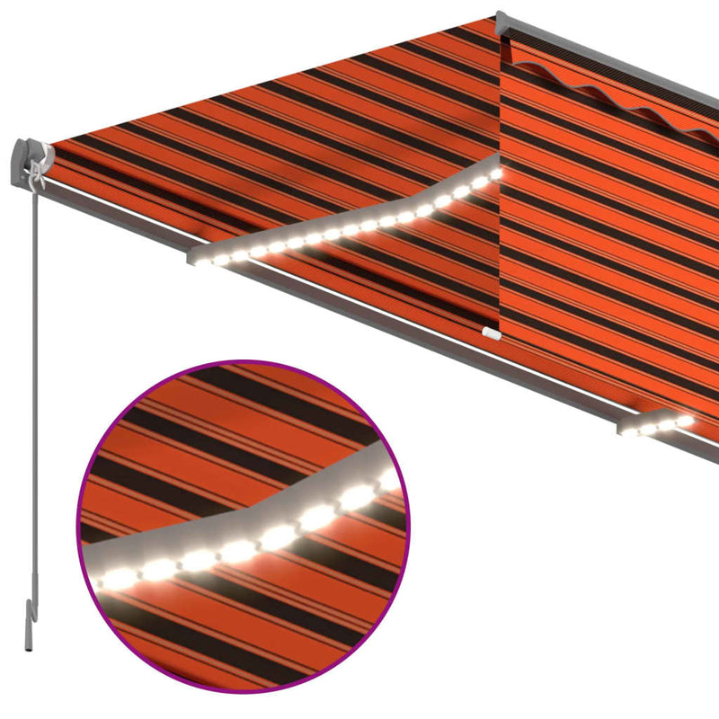vidaXL narancs-barna redőnyös, LED-es, szélérzékelős napellenző 4,5x3m