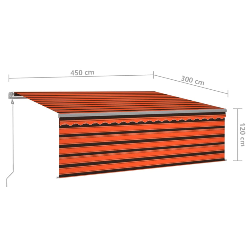 vidaXL narancs-barna redőnyös, LED-es, szélérzékelős napellenző 4,5x3m