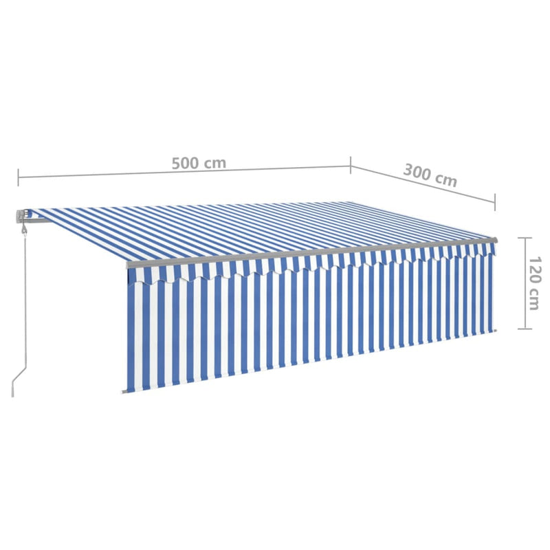 vidaXL kék és fehér automata napellenző redőnnyel 5 x 3 m