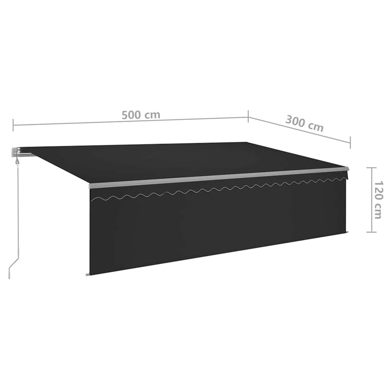 vidaXL antracitszürke redőnyös, LED-es, szélérzékelős napellenző 5x3 m