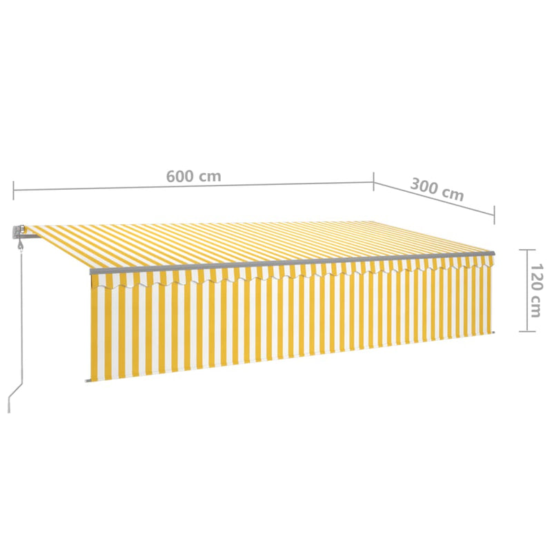 vidaXL sárga-fehér redőnyös, LED-es, szélérzékelős napellenző 6x3 m