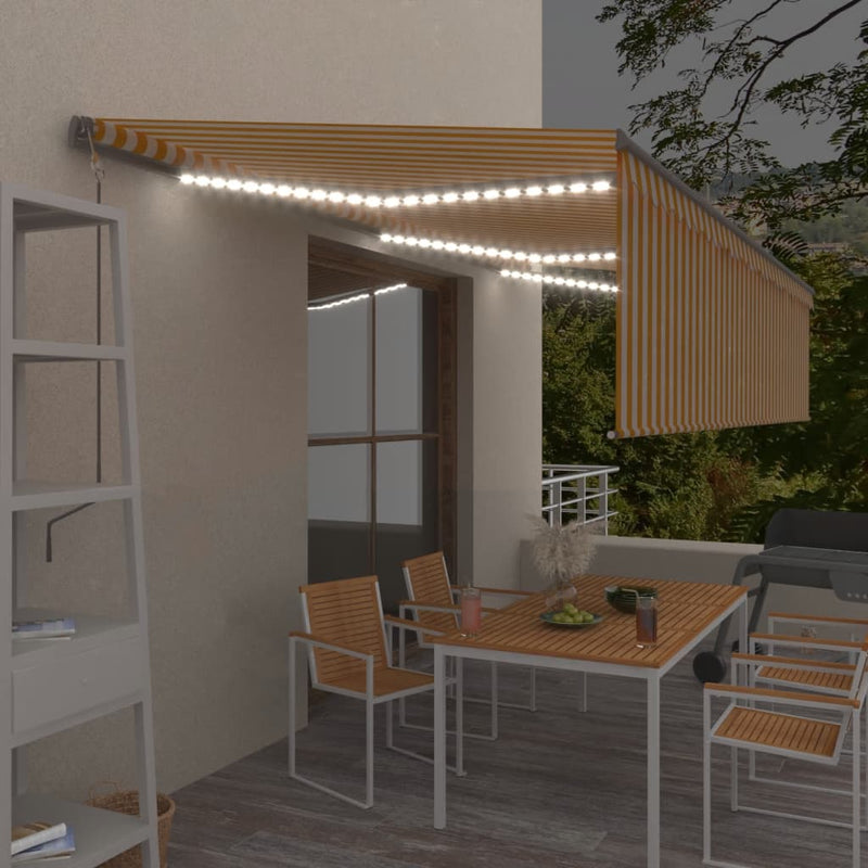 vidaXL sárga-fehér redőnyös, LED-es, szélérzékelős napellenző 6x3 m