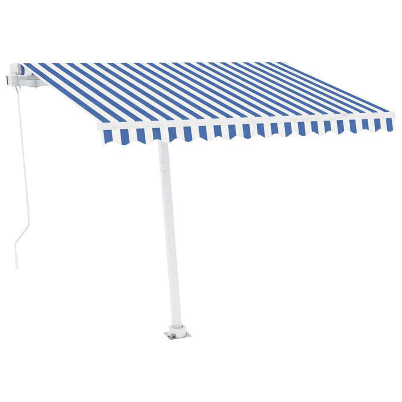 vidaXL kék és fehér kézzel kihúzható LED-es napellenző 300 x 250 cm