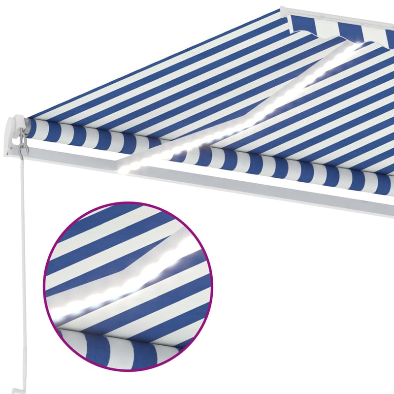 vidaXL kék és fehér kézzel kihúzható LED-es napellenző 300 x 250 cm