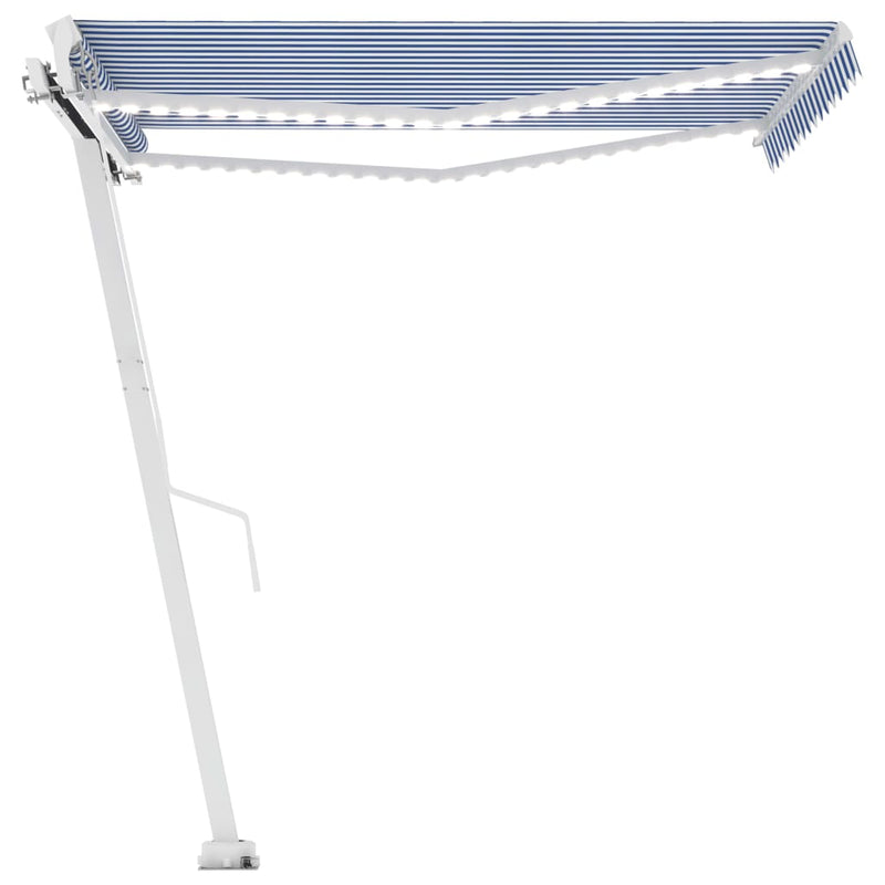 vidaXL kék és fehér kézzel kihúzható LED-es napellenző 300 x 250 cm