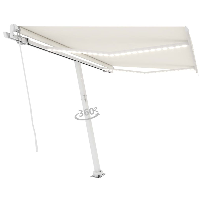 vidaXL krémszínű kézzel kihúzható LED-es napellenző 300 x 250 cm
