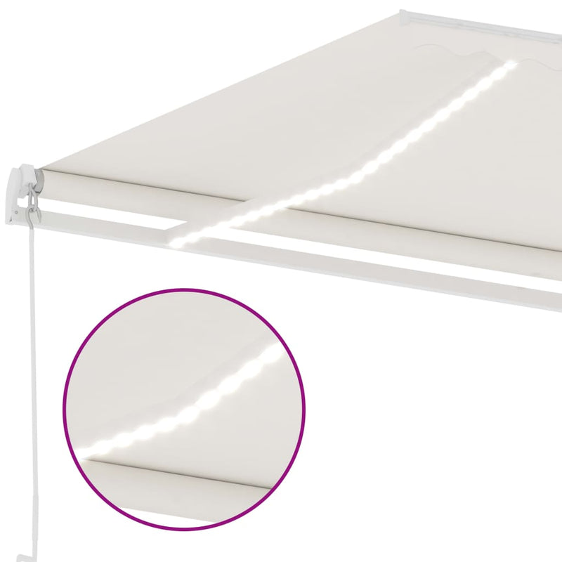 vidaXL krémszínű kézzel kihúzható LED-es napellenző 300 x 250 cm