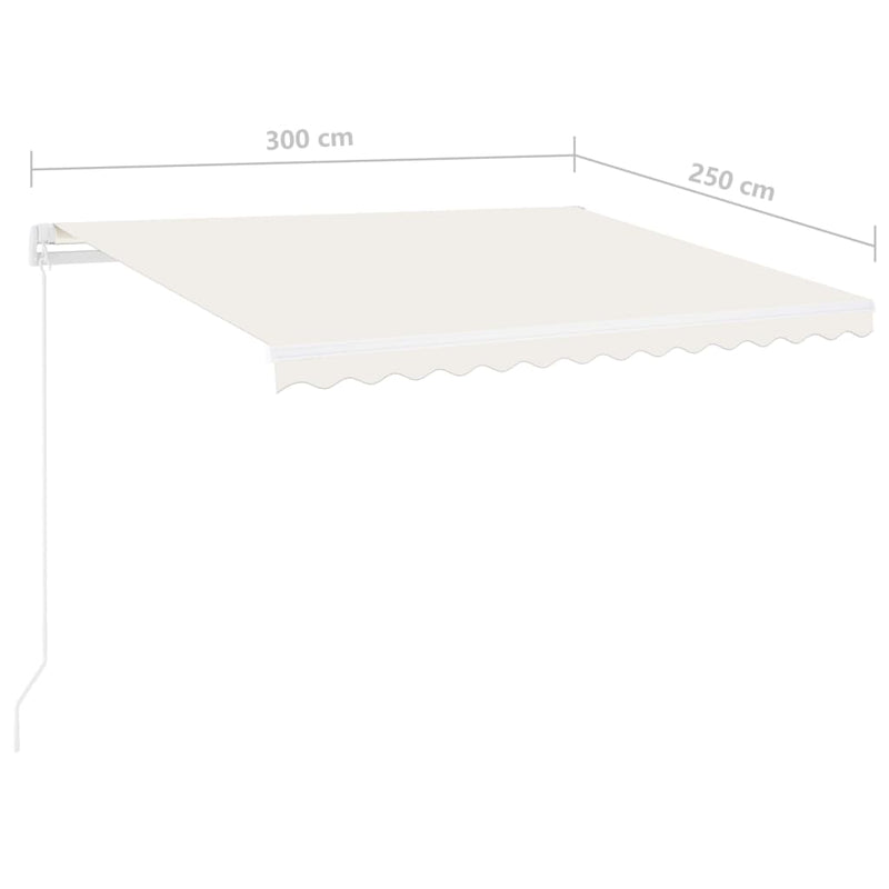 vidaXL krémszínű kézzel kihúzható LED-es napellenző 300 x 250 cm