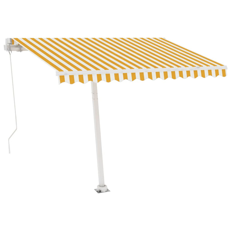vidaXL sárga és fehér kézzel kihúzható LED-es napellenző 300 x 250 cm