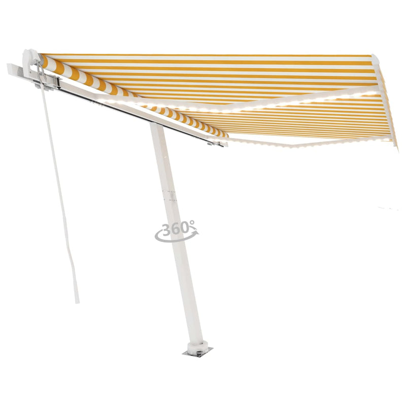vidaXL sárga és fehér kézzel kihúzható LED-es napellenző 300 x 250 cm