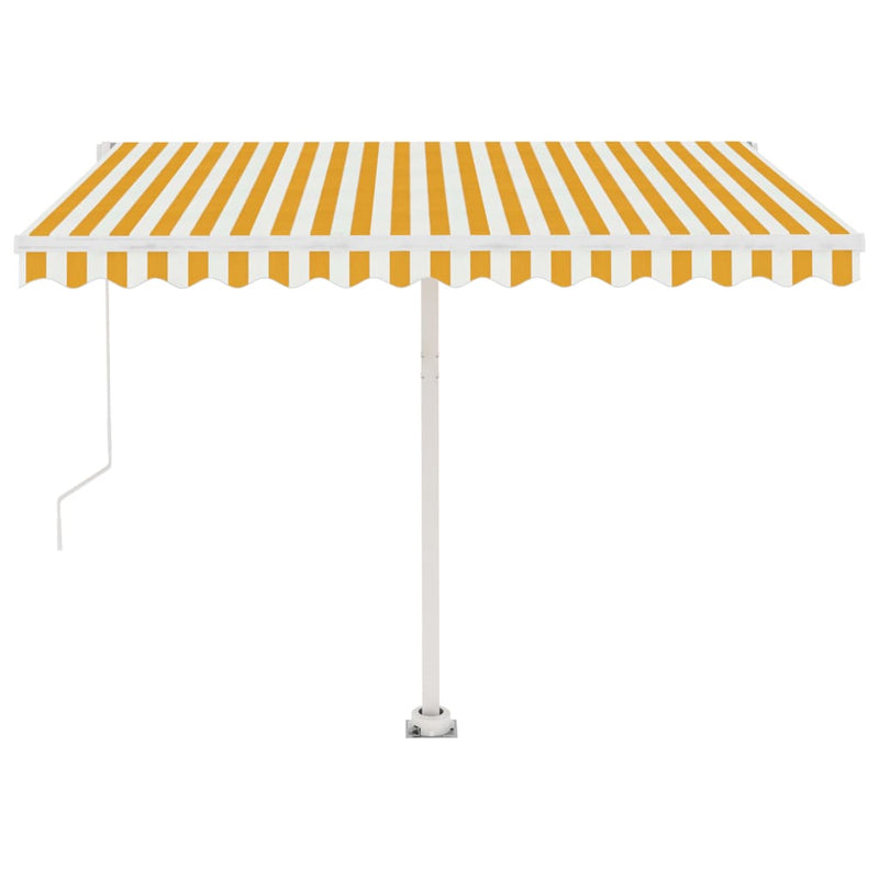 vidaXL sárga és fehér kézzel kihúzható LED-es napellenző 300 x 250 cm