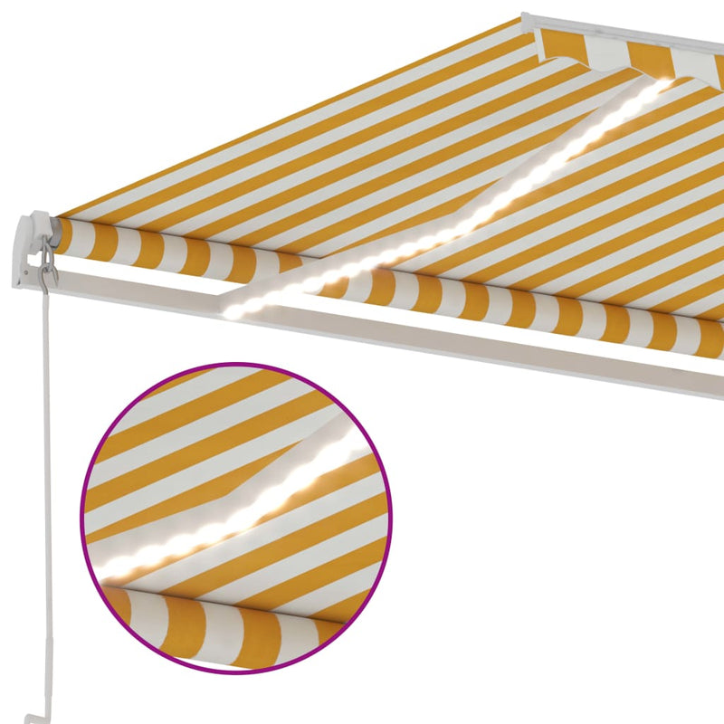 vidaXL sárga és fehér kézzel kihúzható LED-es napellenző 300 x 250 cm