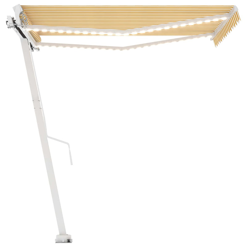 vidaXL sárga és fehér kézzel kihúzható LED-es napellenző 300 x 250 cm