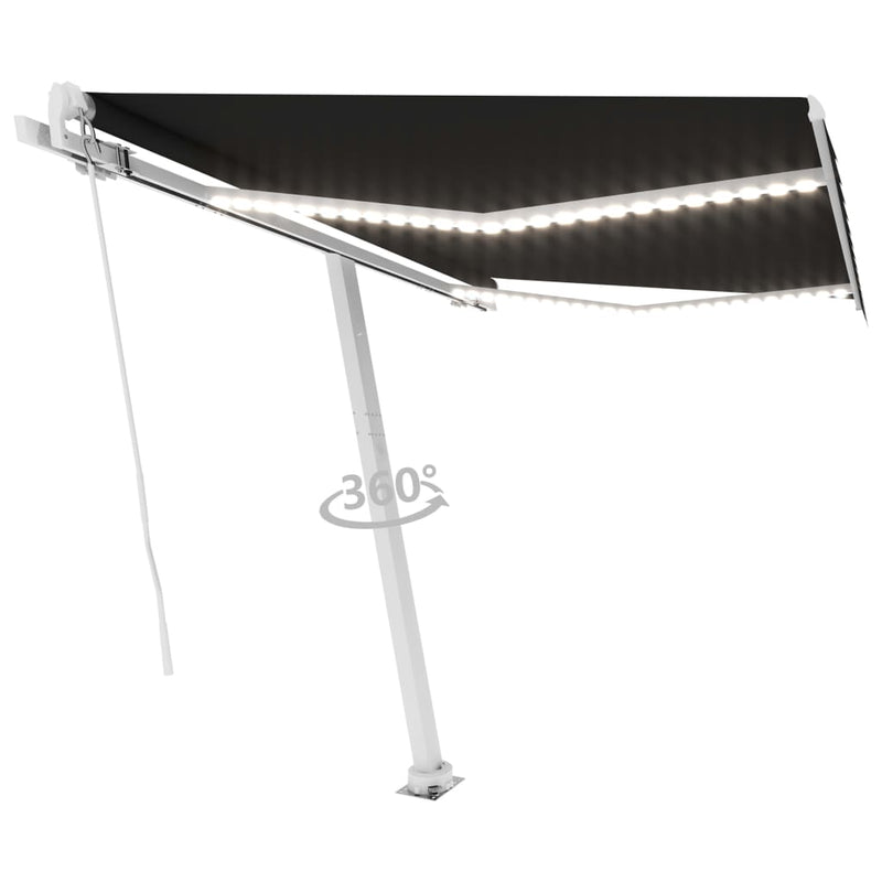 vidaXL antracitszürke kézzel kihúzható LED-es napellenző 300 x 250 cm