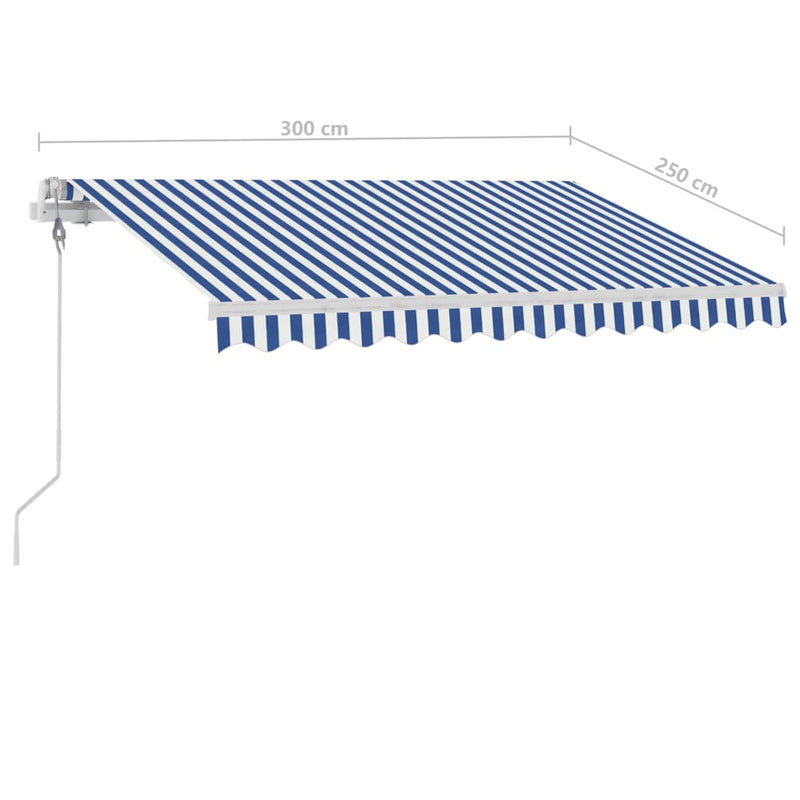 vidaXL kék és fehér automata póznás napellenző 300 x 250 cm