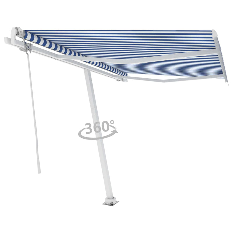 vidaXL kék és fehér automata póznás napellenző 350 x 250 cm