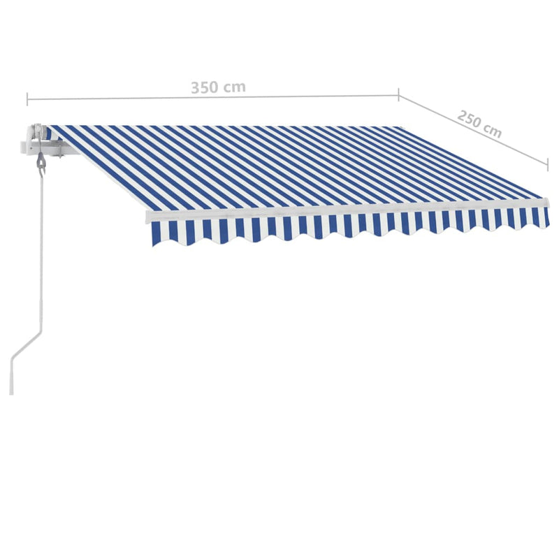 vidaXL kék és fehér automata póznás napellenző 350 x 250 cm