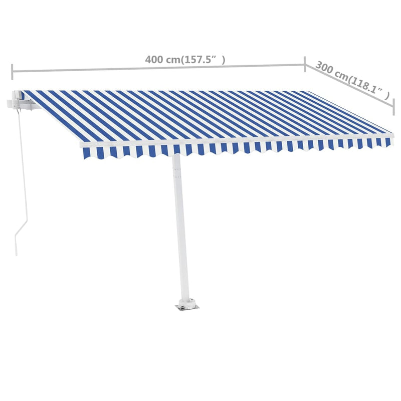 vidaXL kék és fehér kézzel kihúzható póznás napellenző 400 x 300 cm