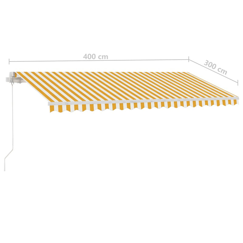 vidaXL sárga és fehér kézzel kihúzható póznás napellenző 400 x 300 cm