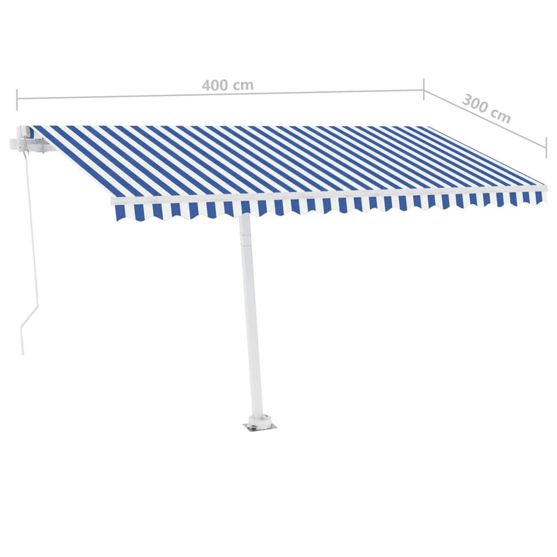 vidaXL kék és fehér kézzel kihúzható LED-es napellenző 400 x 300 cm